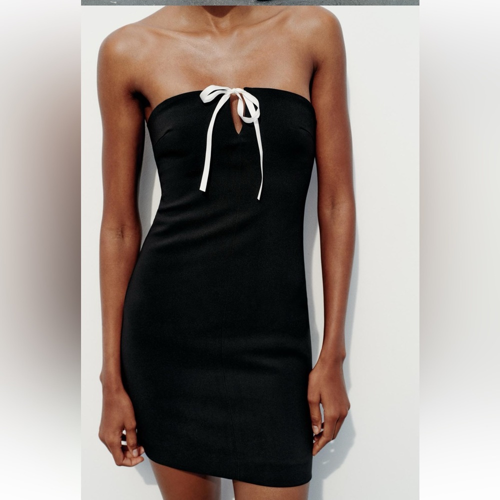 ZARA CONTRAST BOW MINI DRESS